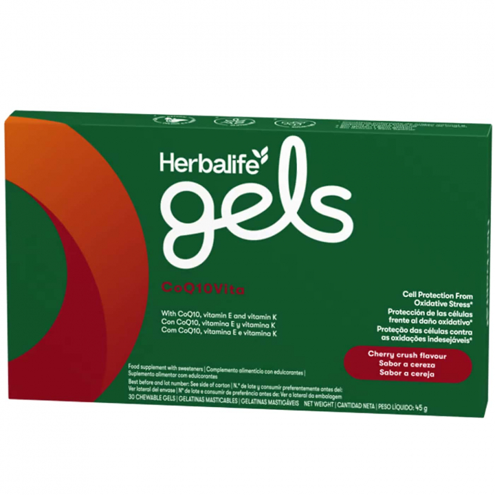 Herbalife Gel CoQ10Vita - Cherry Crush - Tuggbart kosttillskott för hjärthälsa och energi med CoQ10, vitamin E och vitamin K